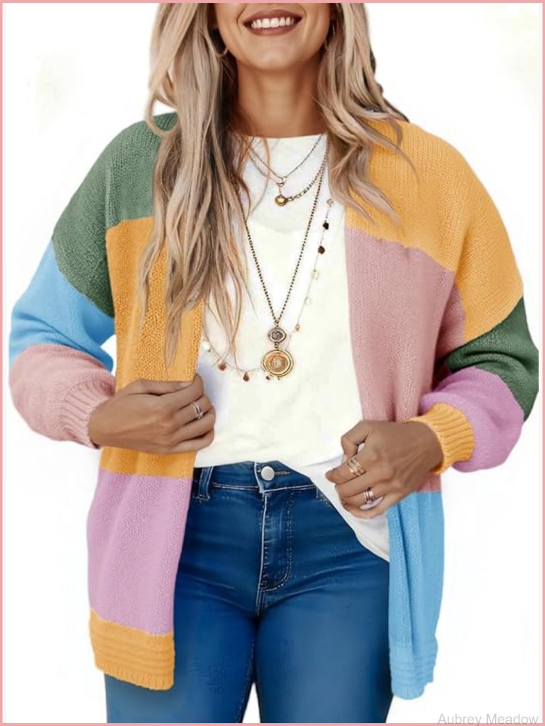 Women's Color Block Chunky Knit Open Front Cardigan